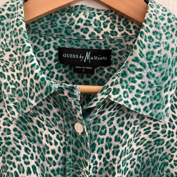 Guess by Marciano 100% Silk Green Leopard Print Shirt Dress - Picture 5 of 8